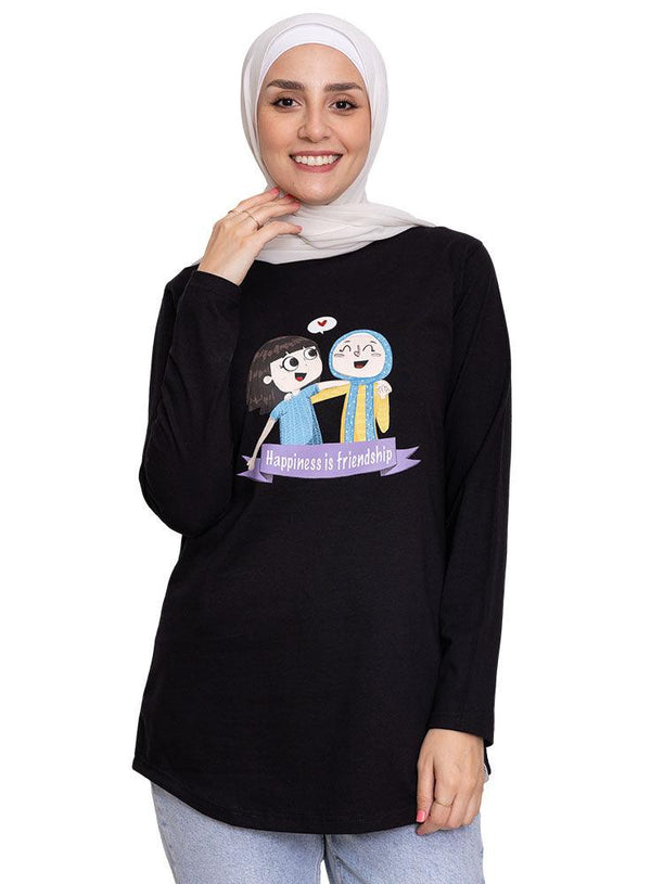 Black Printed Long Sleeve Design 60 - Khotwh